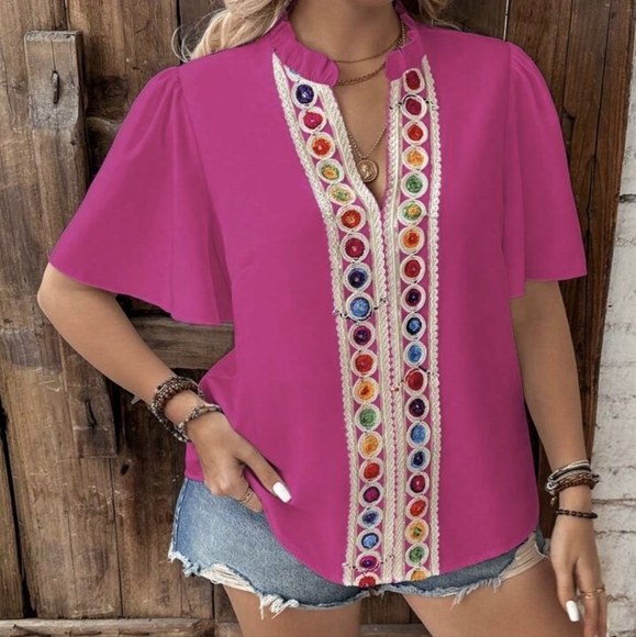 Shein Curve Women's Bohemian Sequins Lace Blouse 4XL (20) - Picture 1 of 6